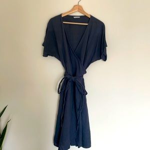 Linen fox wrap dress